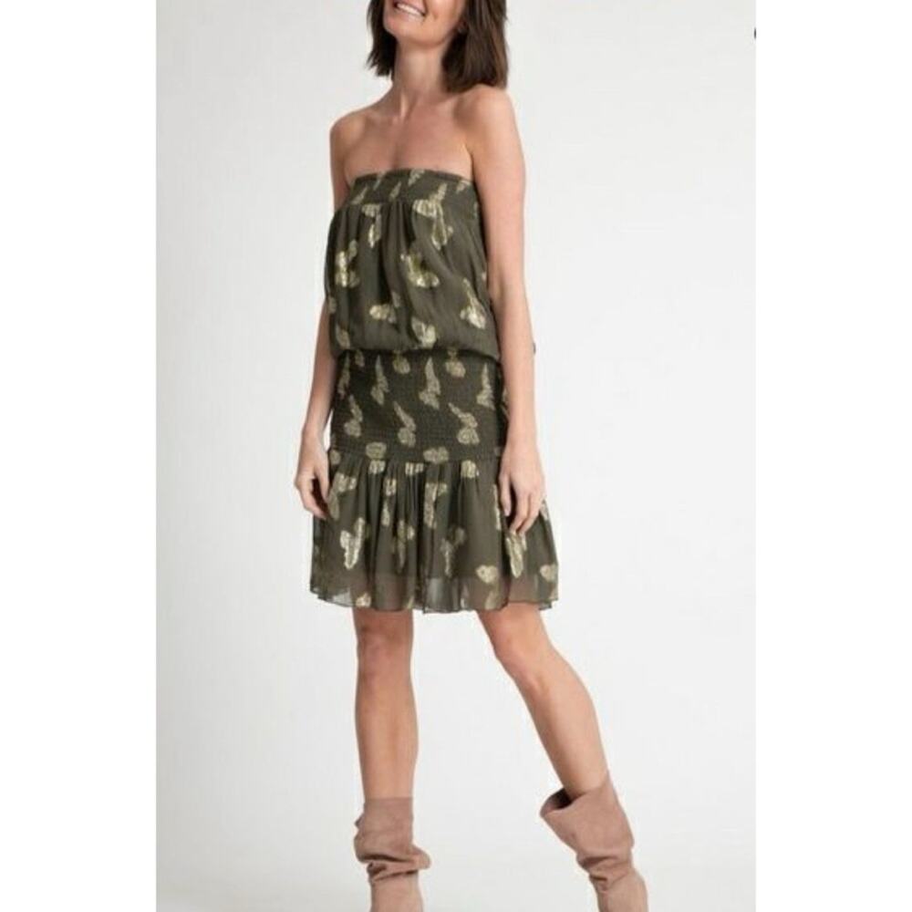 Muche et Muchette Green and Gold Papillon Butterfly Smocked Strapless Dress S